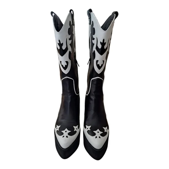 Current Mood stylish black and white Women's Platform heeled cowboy Boots - Picture 8 of 13